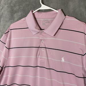 Polo Ralph Lauren Men XL Pink Striped Big Pony Logo SS Preppy Performance READ